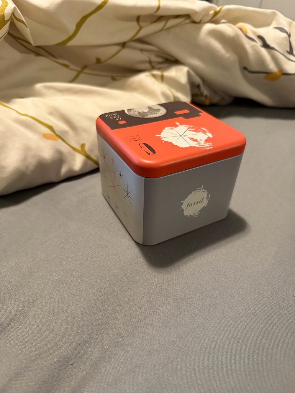 Fossil Orange and Silver Watch Tin Box with Lid